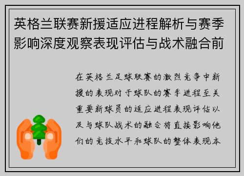 英格兰联赛新援适应进程解析与赛季影响深度观察表现评估与战术融合前景