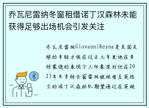 乔瓦尼雷纳冬窗租借诺丁汉森林未能获得足够出场机会引发关注